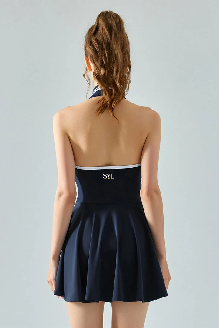 SVL Padel & Tennis Dress with Built-In Bra & Shorts - Dark Blue - SVL